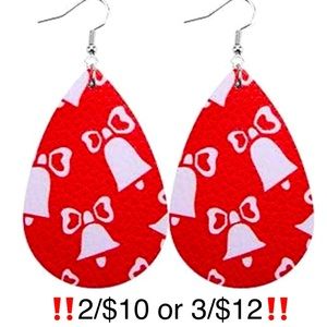 Red & White Faux Leather Christmas Bell Earrings